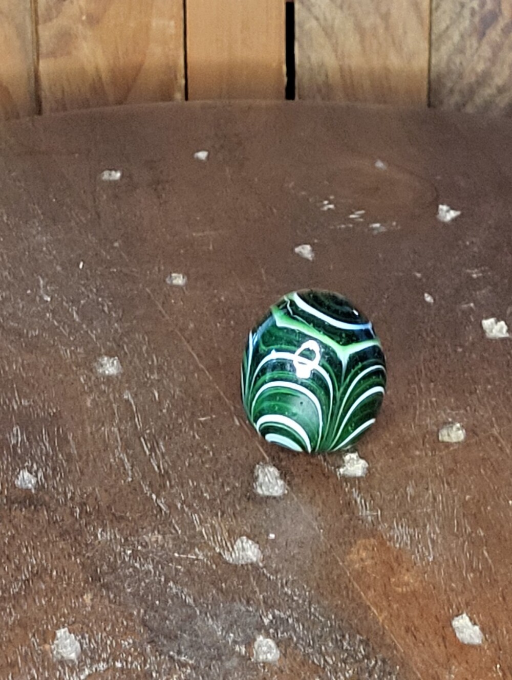 Handmade Green Swirl Glass Egg with White Accents - Picture 9 of 9